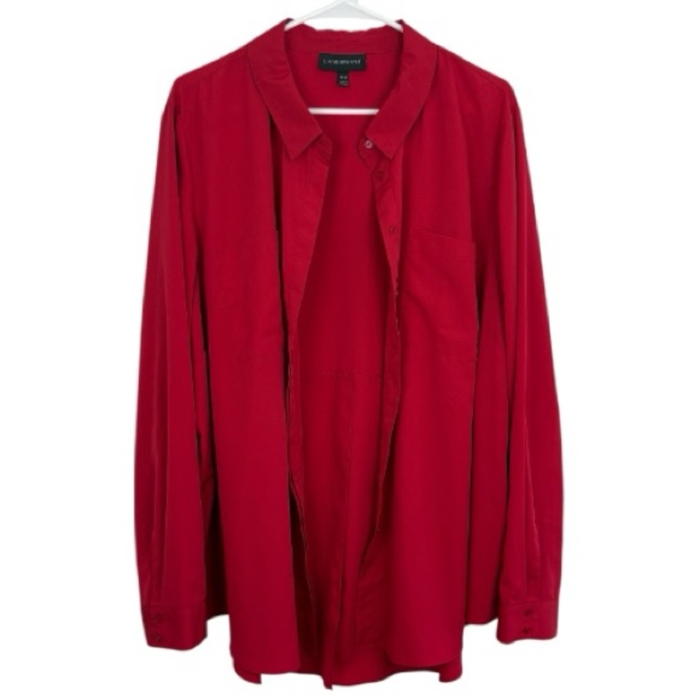 Lane Bryant Bright Red Sheer Button Up Blouse Size 22/24 office siren
